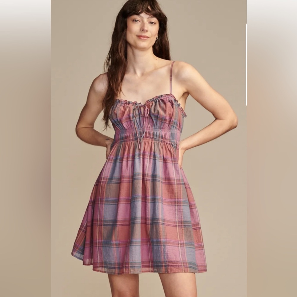 LUCKY BRAND PLAID SMOCKED SWEETHEART SLEEVELESS MINI DRESS SIZE MEDIUM